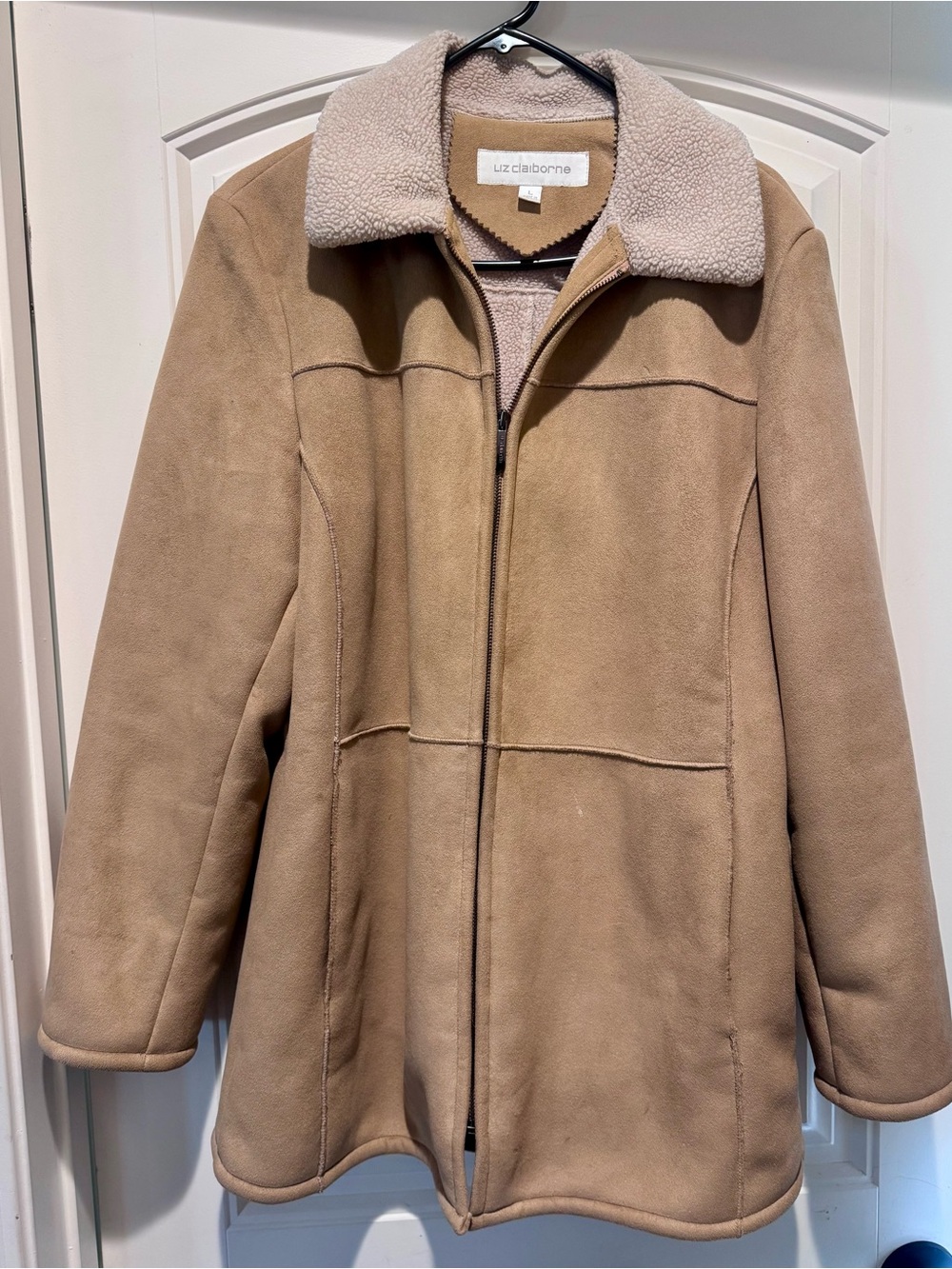 Liz Claiborne Camel Tan Faux-Shearling Zip Jacket